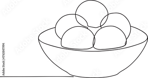 Continuous Line Drawing of Bowl of Meatballs Tasty Meal Vector Design on White Background