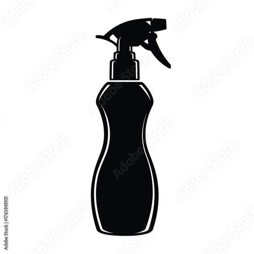 Black silhouette of a spray bottle with a trigger handle for cleaning or disinfection silhouette