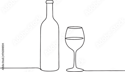 Elegant Line Drawing of Wine Bottle and Glass Minimalist Alcohol Drink Design
