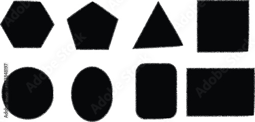 Set of Black Textured Geometric Shapes on White Background 