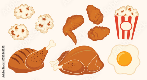 Delicious Fried Chicken and Popcorn Food Items.