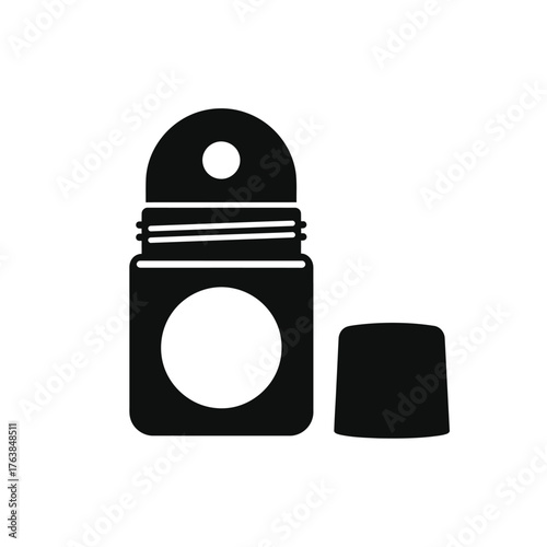 Simple black silhouette icon of a rollerball perfume bottle with cap open silhouette