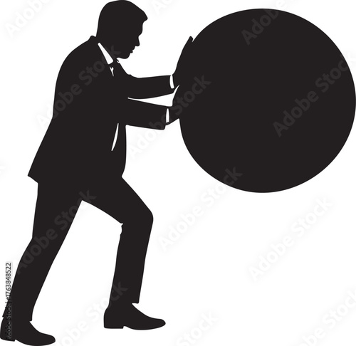 Silhouette of Businessman Pushing Heavy Stone Motivation and Effort Concept Design