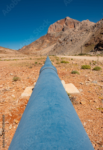 A water pipeline transporting life-giving water form the Orange River through the barren Richtersveld in the Northern Cape of South Africa