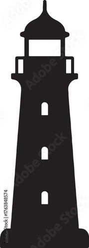 Silhouette of Lighthouse Tower Beacon of Hope and Maritime Navigation Concept