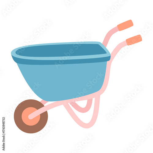 wheelbarrow isolated on white background, garden equipment concept, cartoon agriculture cart, vector illustration in simple flat style