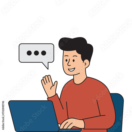 Man communicating online with a laptop.