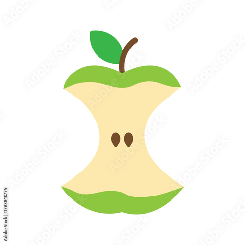 Green apple core flat icon. Vector illustration of a fruit remains