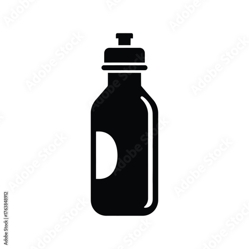Simple silhouette of a sports water bottle with a white label space silhouette
