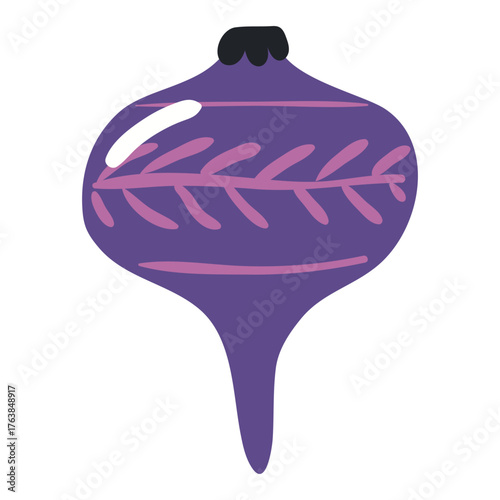 Christmas ornament, tree decoration, bauble isolated on transparent. Hand drawn flat vector illustration. Traditional holiday, Xmas, New Year, seasonal design element, clip art