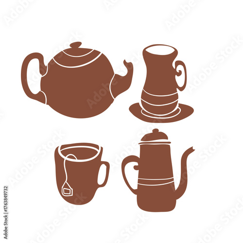 tea set cup kettle cafe vector design element