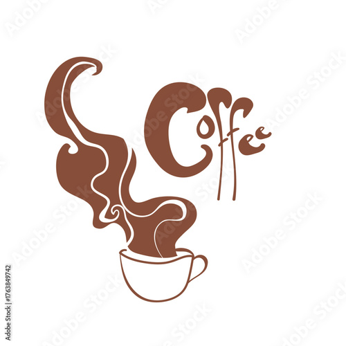 coffee steam aroma cup lettering cafe vector design element