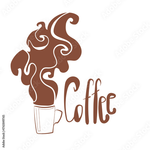 coffee steam aroma cup lettering cafe vector design element