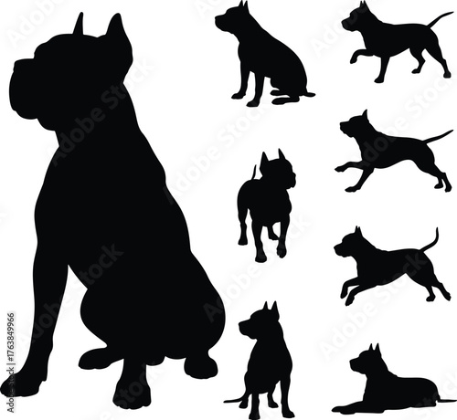 Dog silhouette collection various poses on white background vector illustration