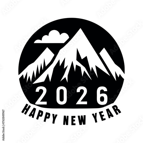 Mountain landscape silhouette under happy new year