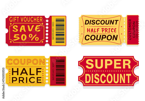 Coupon, super discount coupon, red and yellow