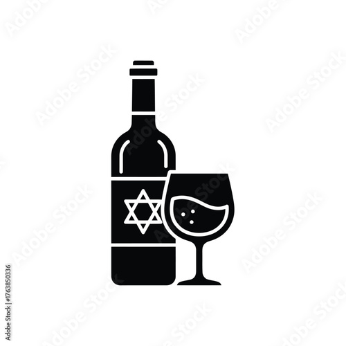 Jewish wine bottle and goblet icon representing tradition and celebration silhouette