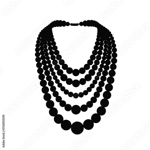 Elegant black pearl necklace with multiple strands draping gracefully silhouette