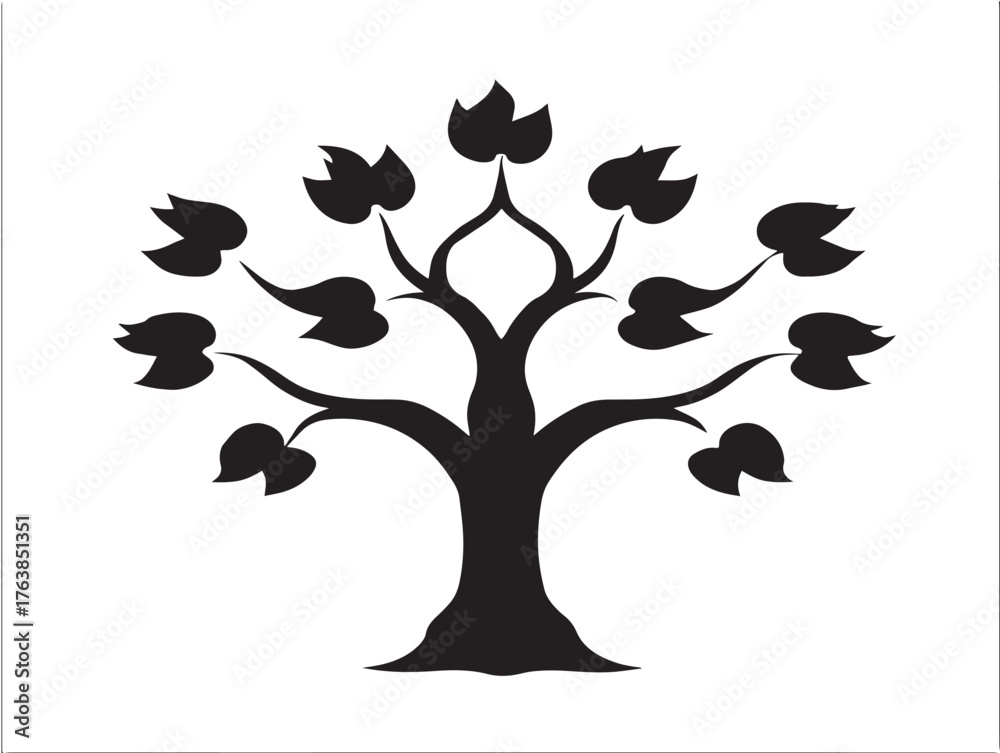 Obraz premium Unity tree symbol silhouette icon vector illustration solid black graphic