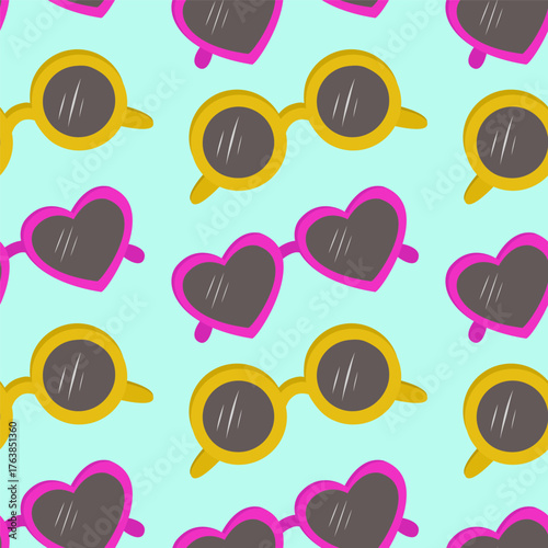 Vector seamless pattern with sunglasses.Fashionable background in a minimalist style. Marine and summer illustration.