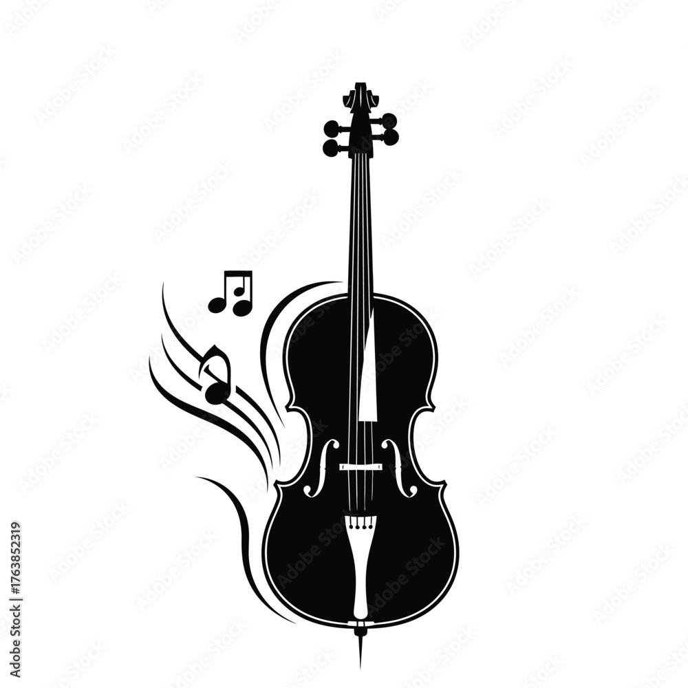 Fototapeta premium Elegant cello silhouette with musical notes swirling around it silhouette