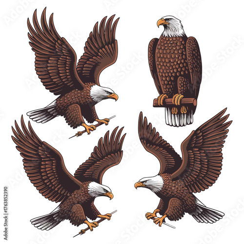 Powerful USA Eagle Vector Set with Patriotic Flying Poses