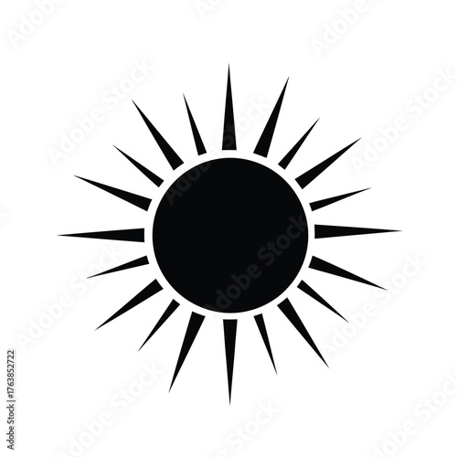 Stylized black sun symbol icon radiating energy solar power celestial body abstract art silhouette