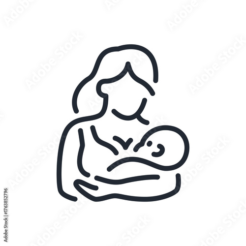 Breastfeeding editable stroke outline icon isolated on white background flat vector illustration. Pixel perfect. 64 x 64.