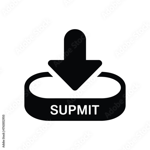 Black Submit Icon with Downward Arrow on White Background Representing Submission Process
