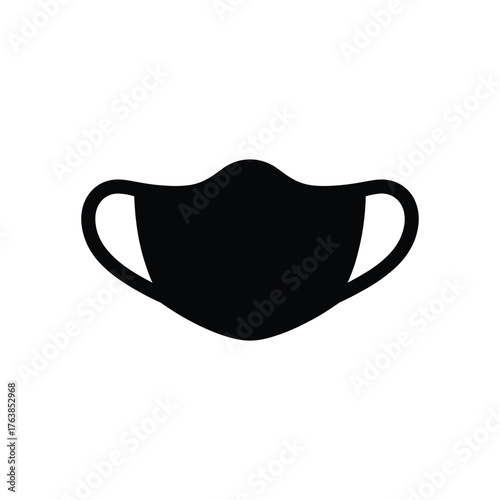 Black Surgical Mask Icon On White Background, Healthcare And Protection Concept, Illustration