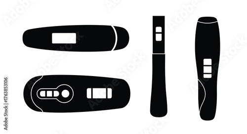 Black and white illustration of three different pregnancy test designs