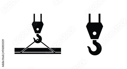 Two black crane hooks with load bar a simple industrial illustration