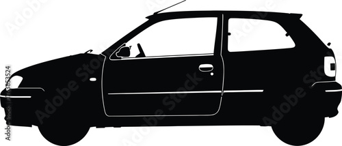 Silhouette of a compact car, representing urban mobility and efficient transportation, isolated on white background for versatile use