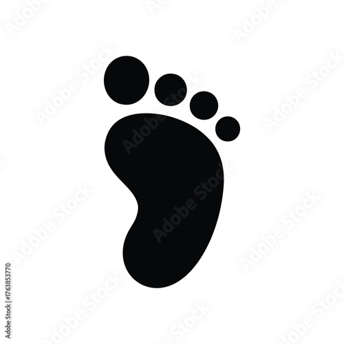 Isolated Black Footprint Icon Bare Foot Print on White Background