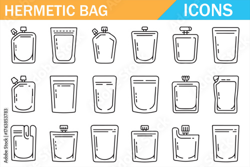 Collection of vacuum pouch and resealable bag icons for product design.