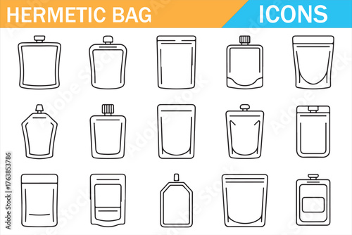 Editable vector set of sealed storage pouches and ziplock containers.