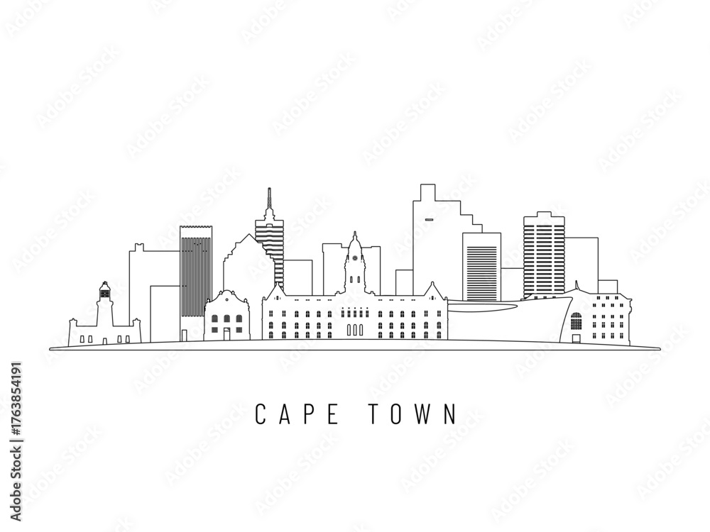 Obraz premium Detailed Cape Town skyline vector illustration. Cape Town buildings in line art style, perfect for modern designs.