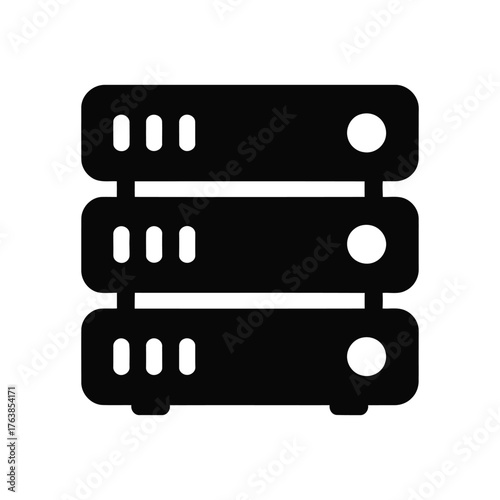Server Icon Stacked Data Servers with Power Buttons in Black and White