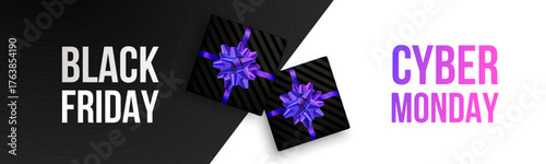 Bold design features Black Friday and Cyber Monday promotions with vibrant colors