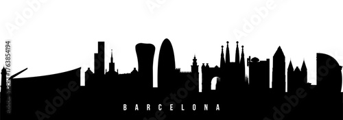 Vector silhouette illustration of Barcelona City urban skyline. Modern minimalist cityscape graphic, perfect for travel, banners or backgrounds.