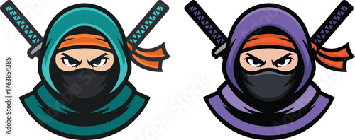 Two fierce ninja avatars with katanas representing strength and stealth for gaming or branding