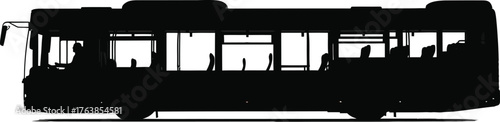 Silhouette of a city bus with passengers inside, offering a glimpse into urban transportation and community, isolated on white background