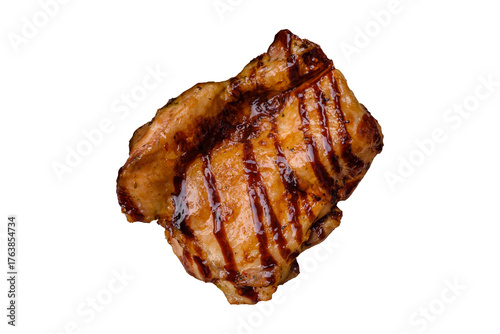 Fotografia Grilled boneless chicken legs baked on the barbecue for lunch