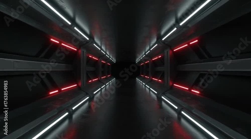 futuristics tunnel of glowing red neon lights