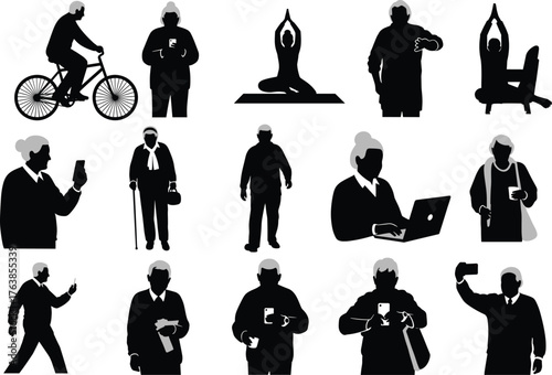 Silhouette of eldery person Doing mordarn activity