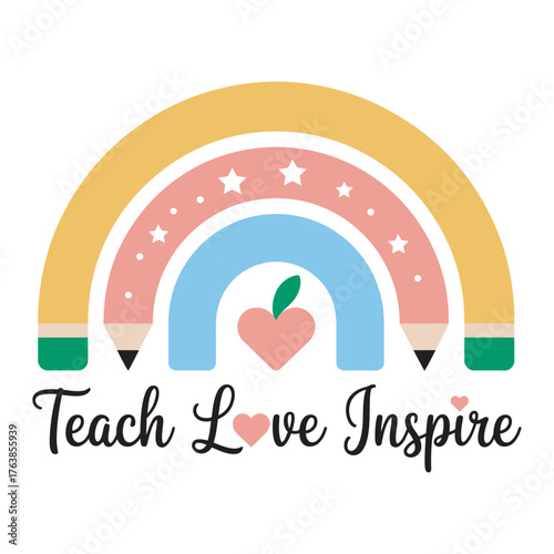 Colorful rainbow graphic with pencils and positive inspirational message design, vector illustration