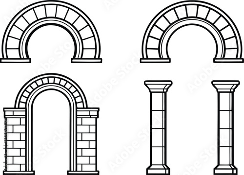 Arch Types Icons Set Design. Architectural Arch Shapes Collection. Classic and Modern Arch Forms Set. Building Archway Outline Icon Pack. Historical Arch and Doorway Illustration. Architecture Arch