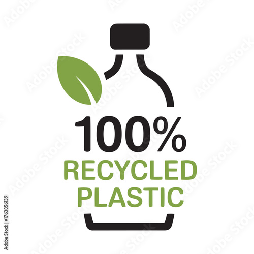 Icon Design Promoting Eco Friendly 100 Percent Recycled Plastic Concept, vector illustration