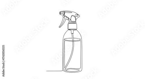 Clear spray bottle for cleaning in minimalist line art style  