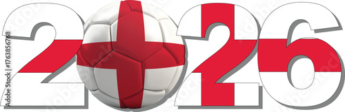 England Football 2026 Campaign Vector: St. George's Cross Textured Numerals and Central Soccer Ball for UEFA Tournament Celebration and Fanfare
